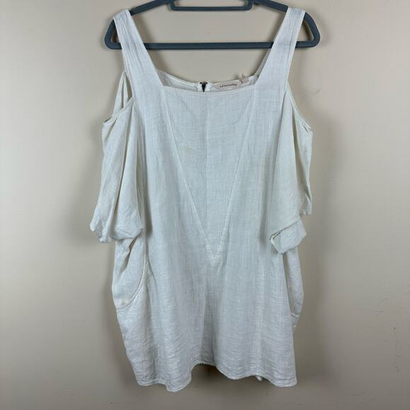 Soft Surroundings Linen Blend Cold Shoulder Tunic Womens 1X Resort Relaxed Boxy - Picture 2 of 8